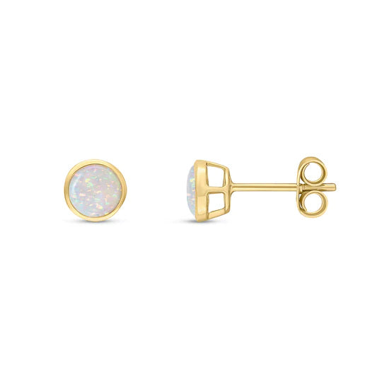 9ct Gold 5mm Rubover Opal Stud Earrings
