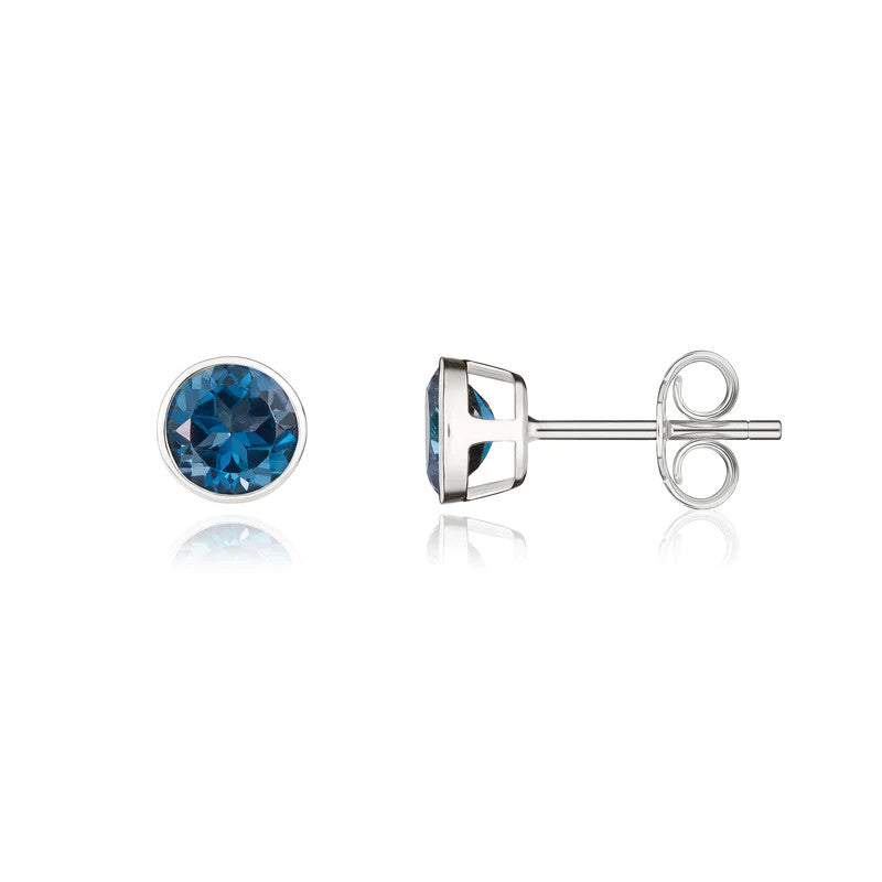 9ct White Gold London Blue Topaz Stud Earrings side