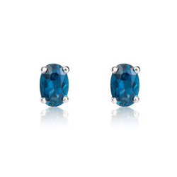 9ct White Gold Oval London Blue Topaz Stud Earrings