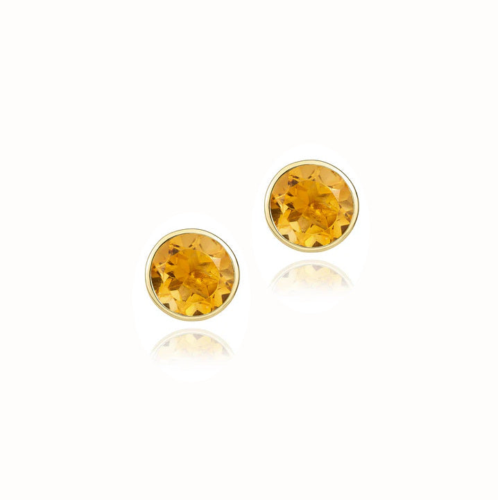 9ct Gold 5mm Rubover Citrine Stud Earrings