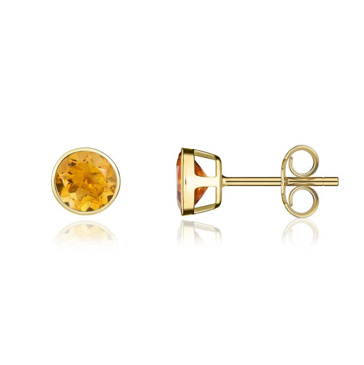 9ct Gold 5mm Rubover Citrine Stud Earrings side