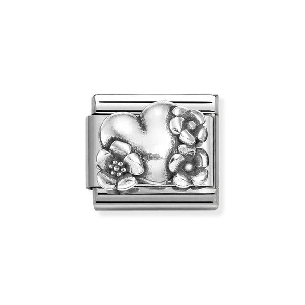 Nomination Classic Link Heart with Flowers Charm in Silver