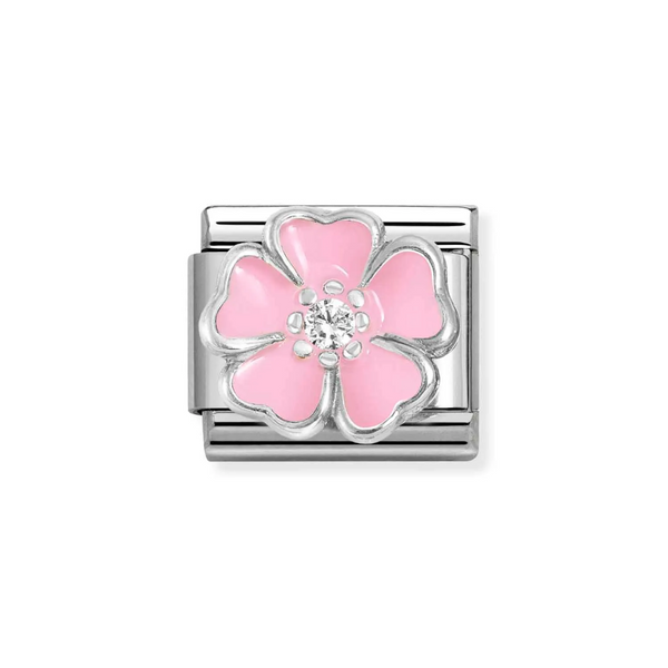 Nomination Classic Link Big Pink Flower Charm in Silver