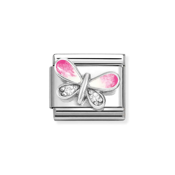 Nomination Classic Link Pink & White Butterfly with CZ Charm in Silver