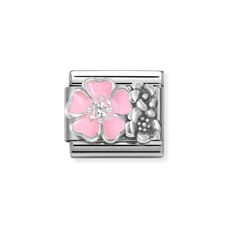 Nomination Classic Link Pink Flower with CZ Charm in Silver