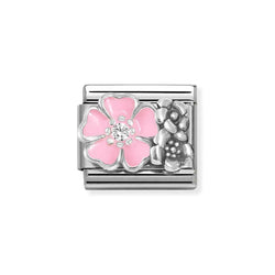 Nomination Classic Link Pink Flower with CZ Charm in Silver