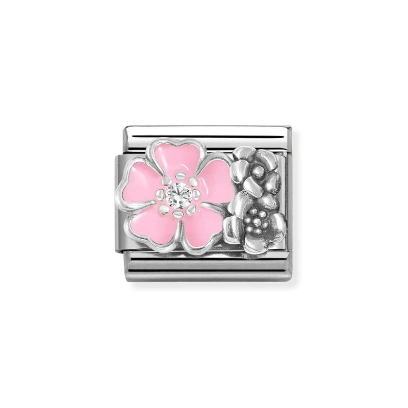 Nomination Classic Link Pink Flower with CZ Charm in Silver