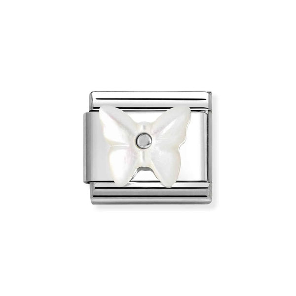 Nomination Classic Link Mother of Pearl White Butterfly Charm in Silver
