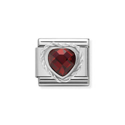 Nomination Classic Link Faceted Red Cubic Zirconia Heart Charm in Silver