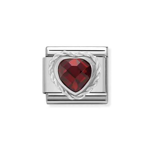 Nomination Classic Link Faceted Red Cubic Zirconia Heart Charm in Silver