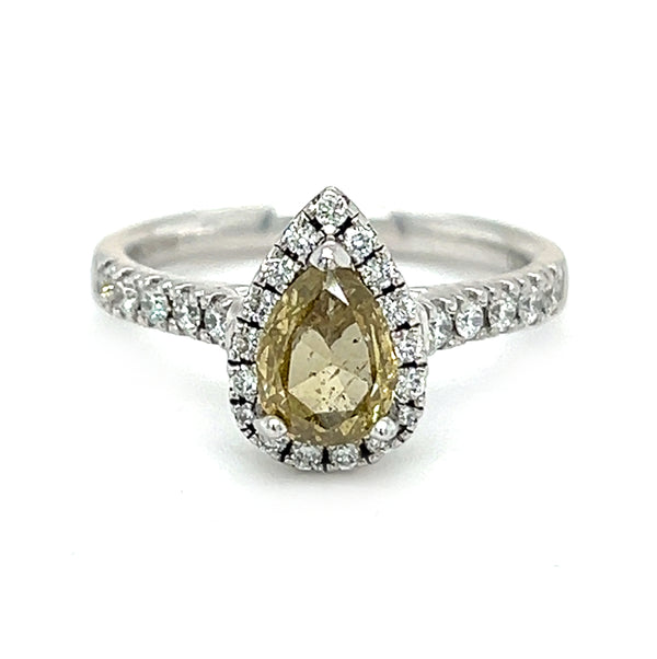 18ct White Gold Fancy Yellow Diamond Pear Cluster Ring
