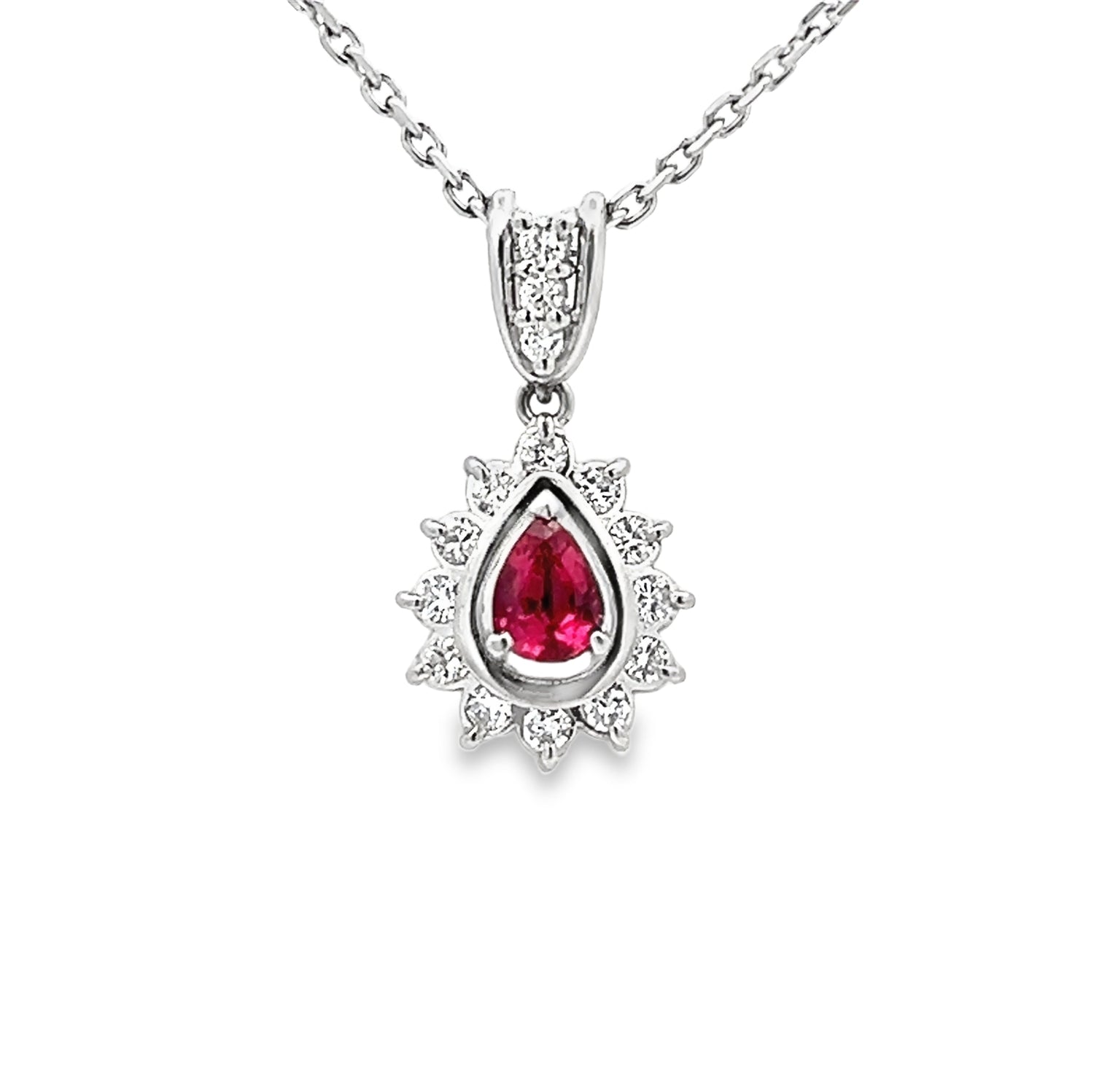 Platinum Pear Shaped Ruby & Diamond Necklace