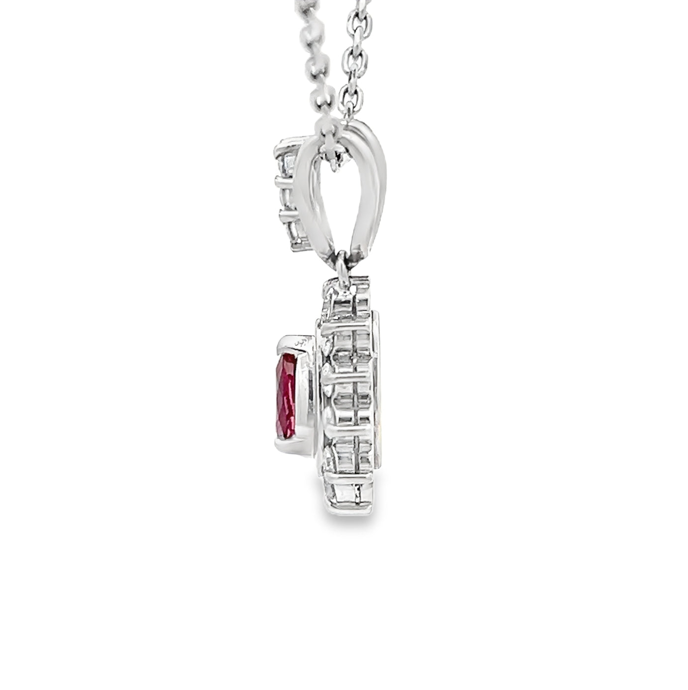 Platinum Pear Shaped Ruby & Diamond Necklace side
