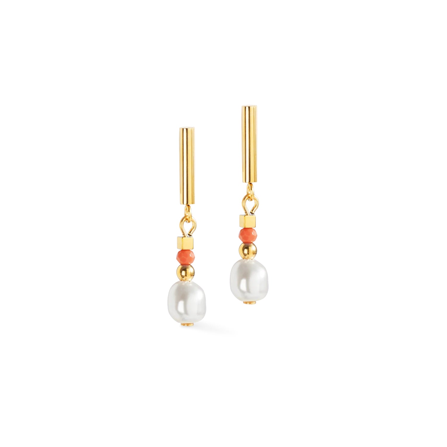 Coeur De Lion Sunset Pearl Gold-Coral Earrings