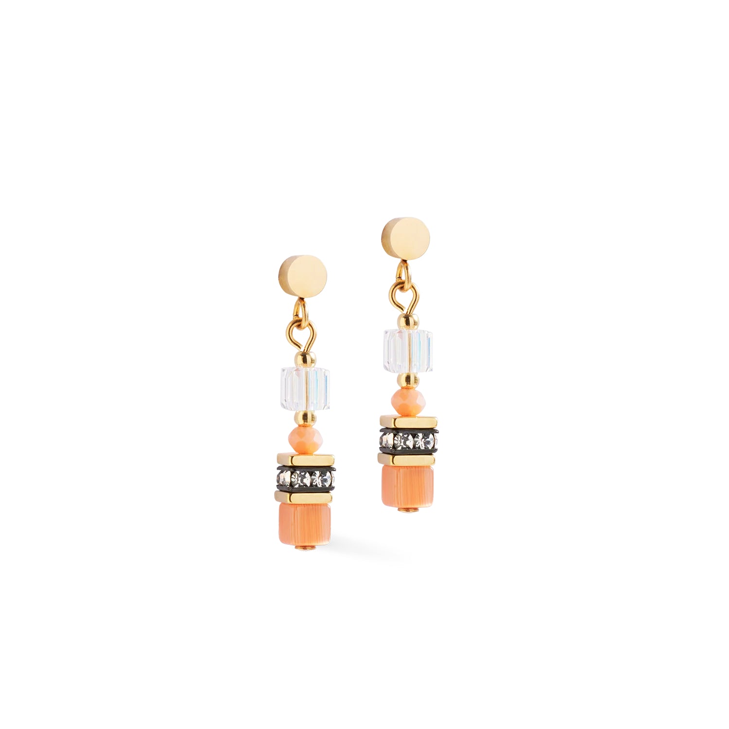 Coeur De Lion Mini GeoCUBE® Earrings Gold-Orange