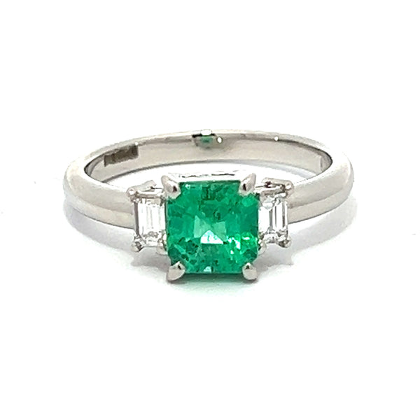 Emerald & Diamond 3 Stone Ring Platinum