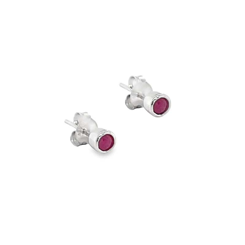 9ct White Gold 3mm Ruby Stud Earrings side