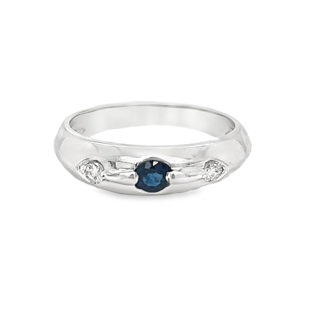Sapphire & Diamond 3 Stone Band Ring 18ct White Gold