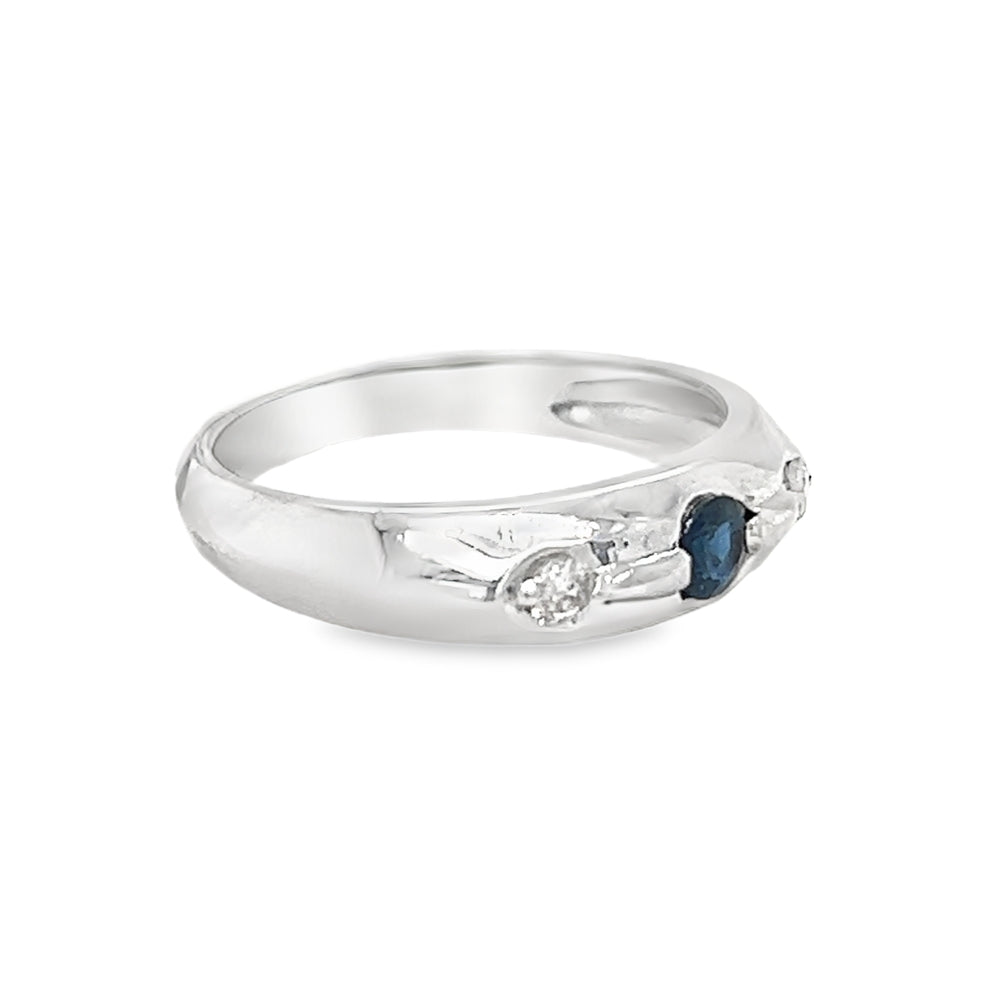 Sapphire & Diamond 3 Stone Band Ring 18ct White Gold side