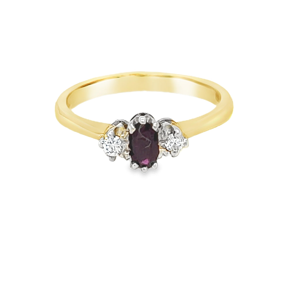 Ruby & Diamond 3 Stone Ring 9ct Gold