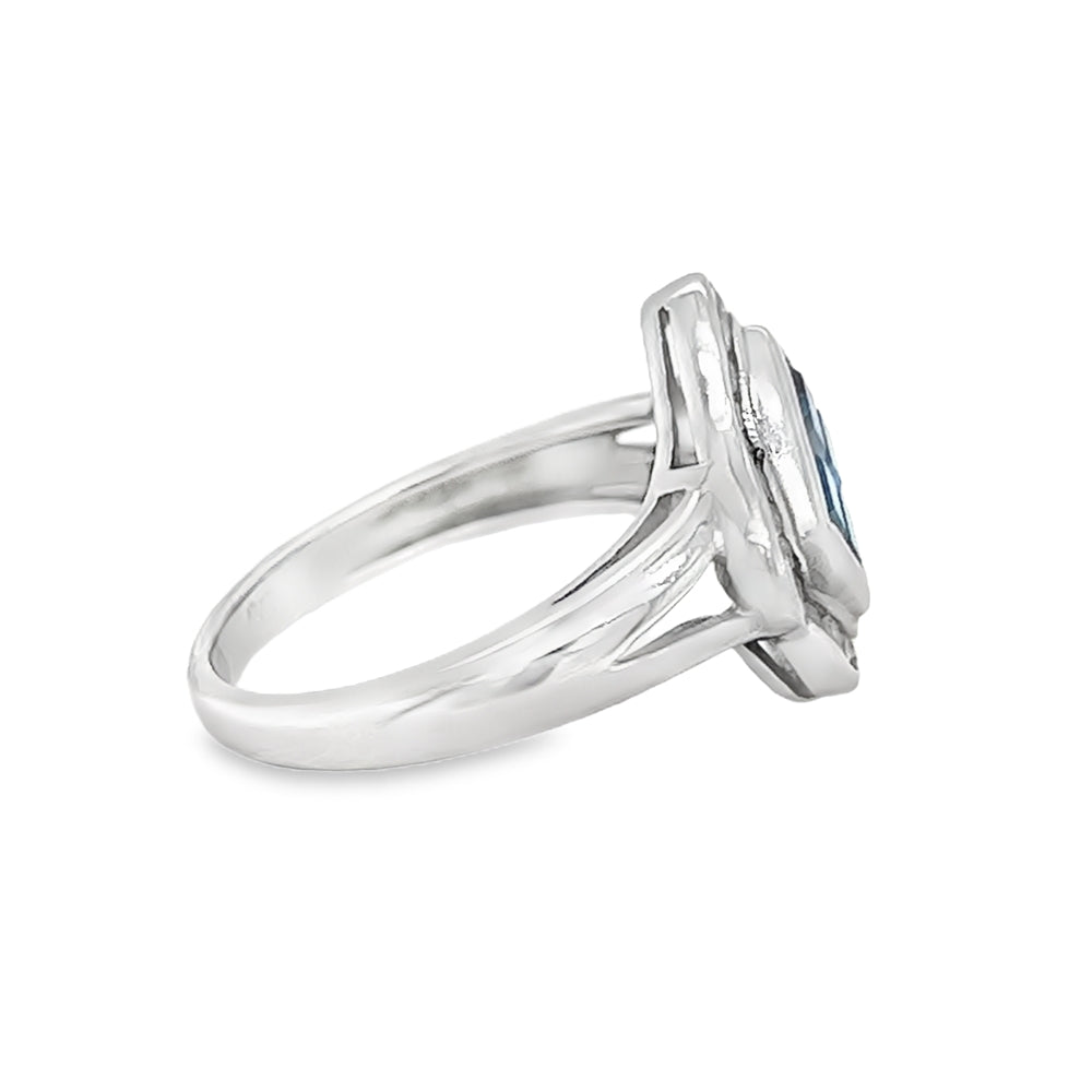 Blue Topaz & Diamond Square Ring 9ct White Gold side 2