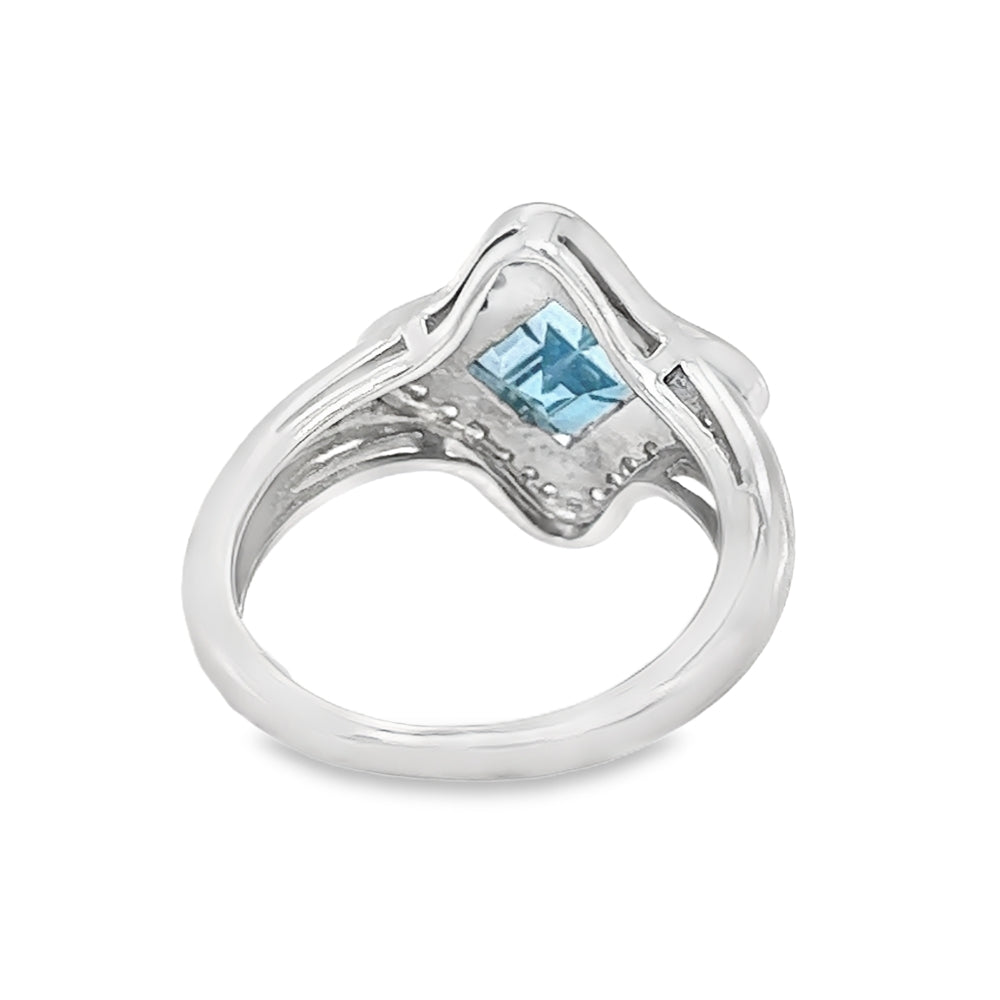 Blue Topaz & Diamond Square Ring 9ct White Gold rear