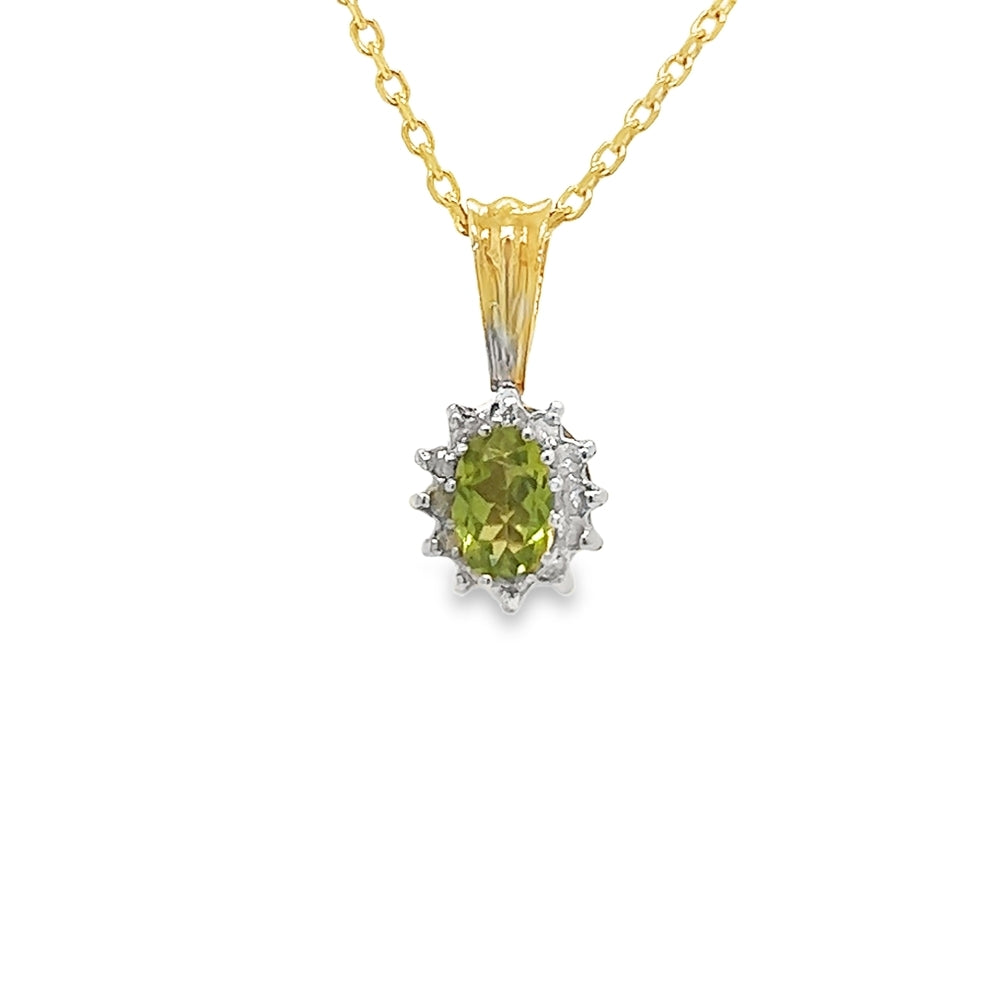Peridot & Diamond Classic Oval Pendant 9ct Gold