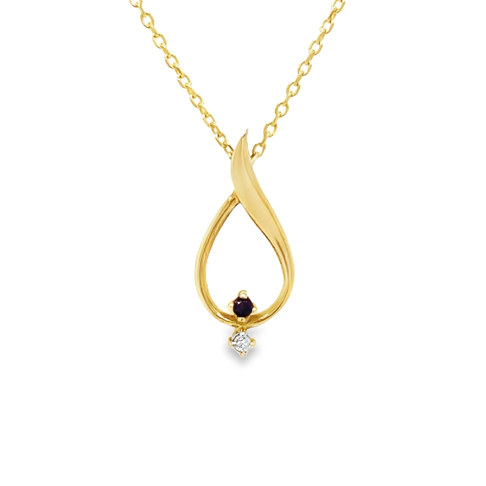 9ct Gold Amethyst & Diamond Teardrop Pendant