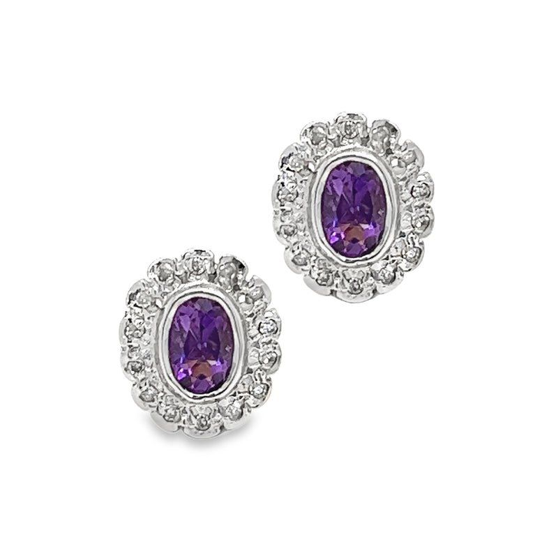 9ct Gold Amethyst & Diamond Cluster Earrings