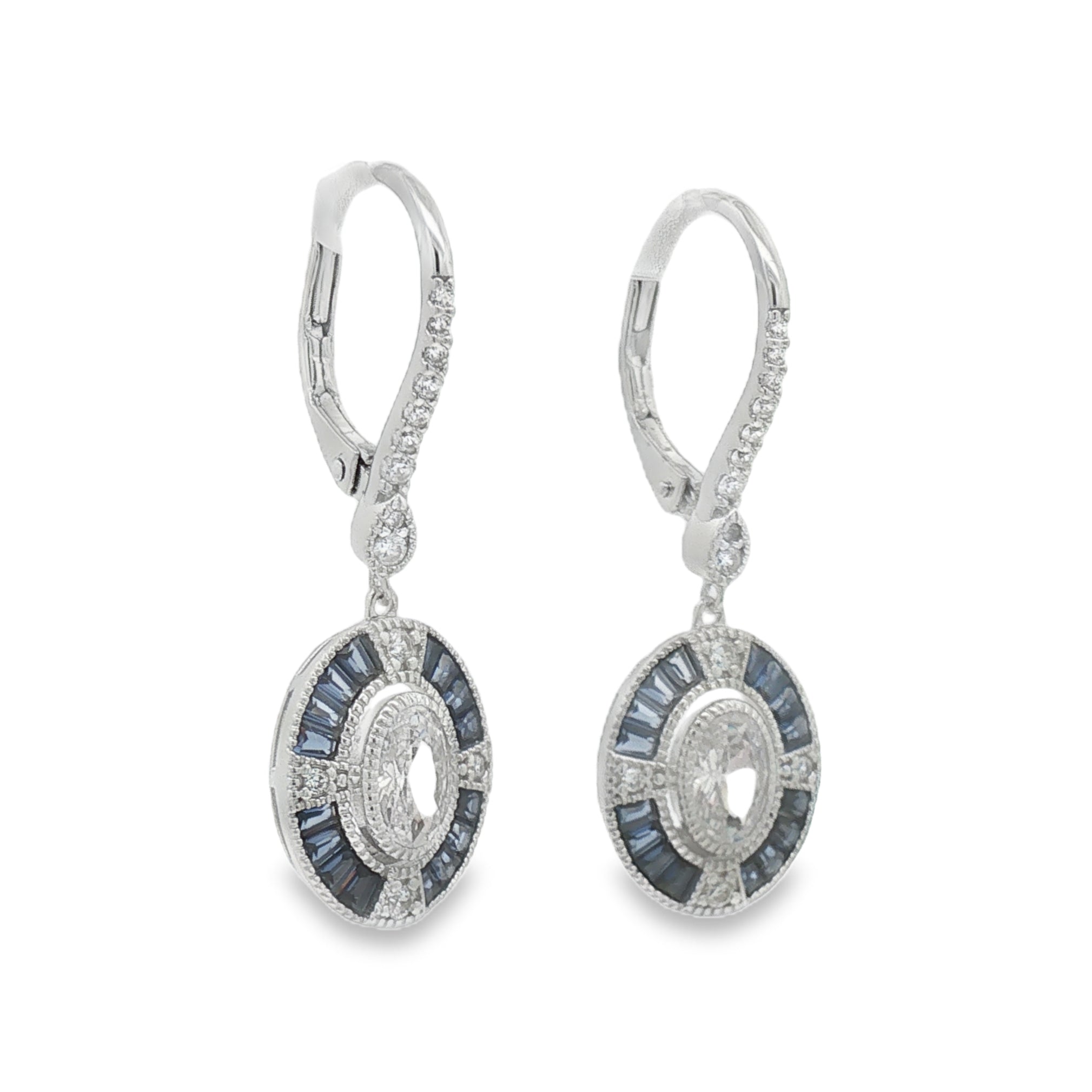 Sterling Silver Deco Style Blue & White CZ Drop Earrings side