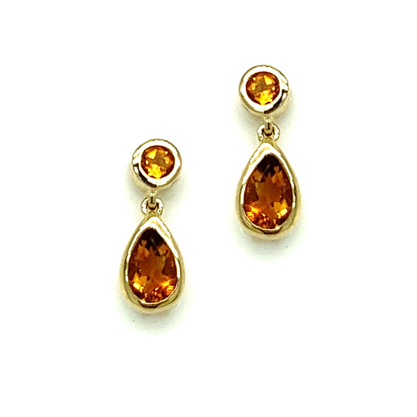 Amore 9ct Gold Pear Shaped Citrine Drop Earrings