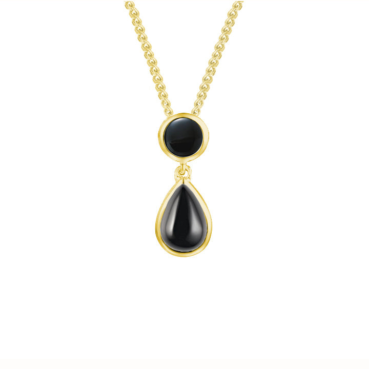 9ct Yellow Gold Onyx Duo Drop Necklace by Amore