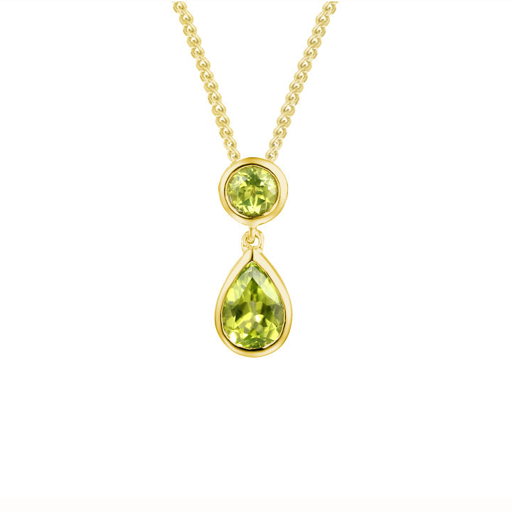9ct Yellow Gold Peridot Duo Drop Necklace by Amore