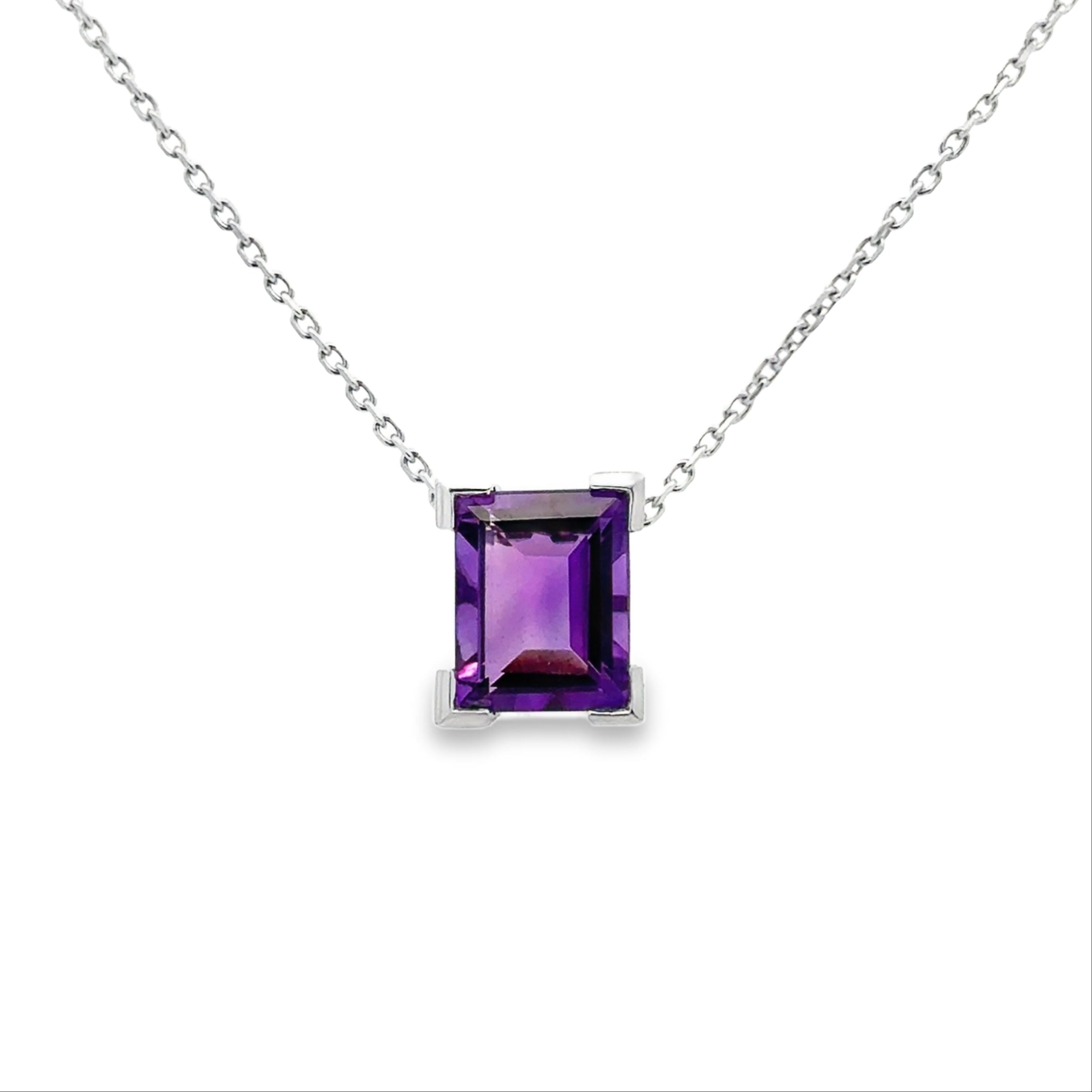 Rectangular Cut Amethyst Pendant 9ct White Gold