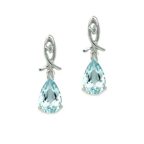 Aqua & Diamond Pear Drop Earrings by Amore