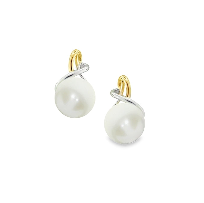 9ct Yellow & White Gold Pearl Earrings by Amore 6790YW/PL