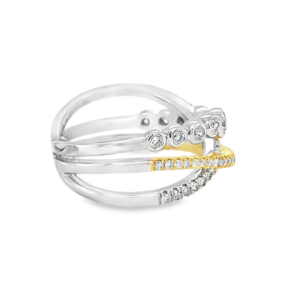 9ct 2 Colour Gold Cross Over Diamond Ring by Amore