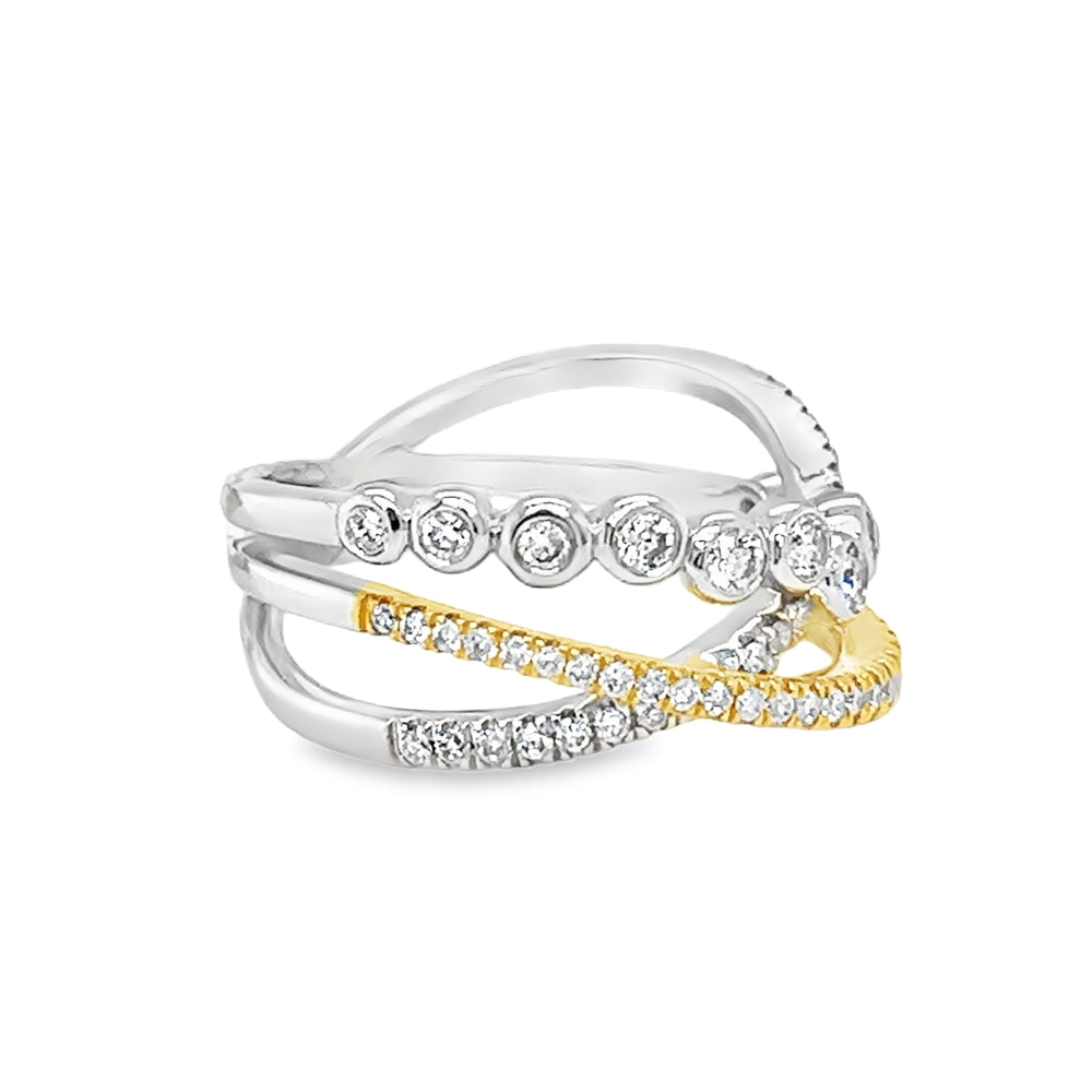9ct 2 Colour Gold Cross Over Diamond Ring by Amore