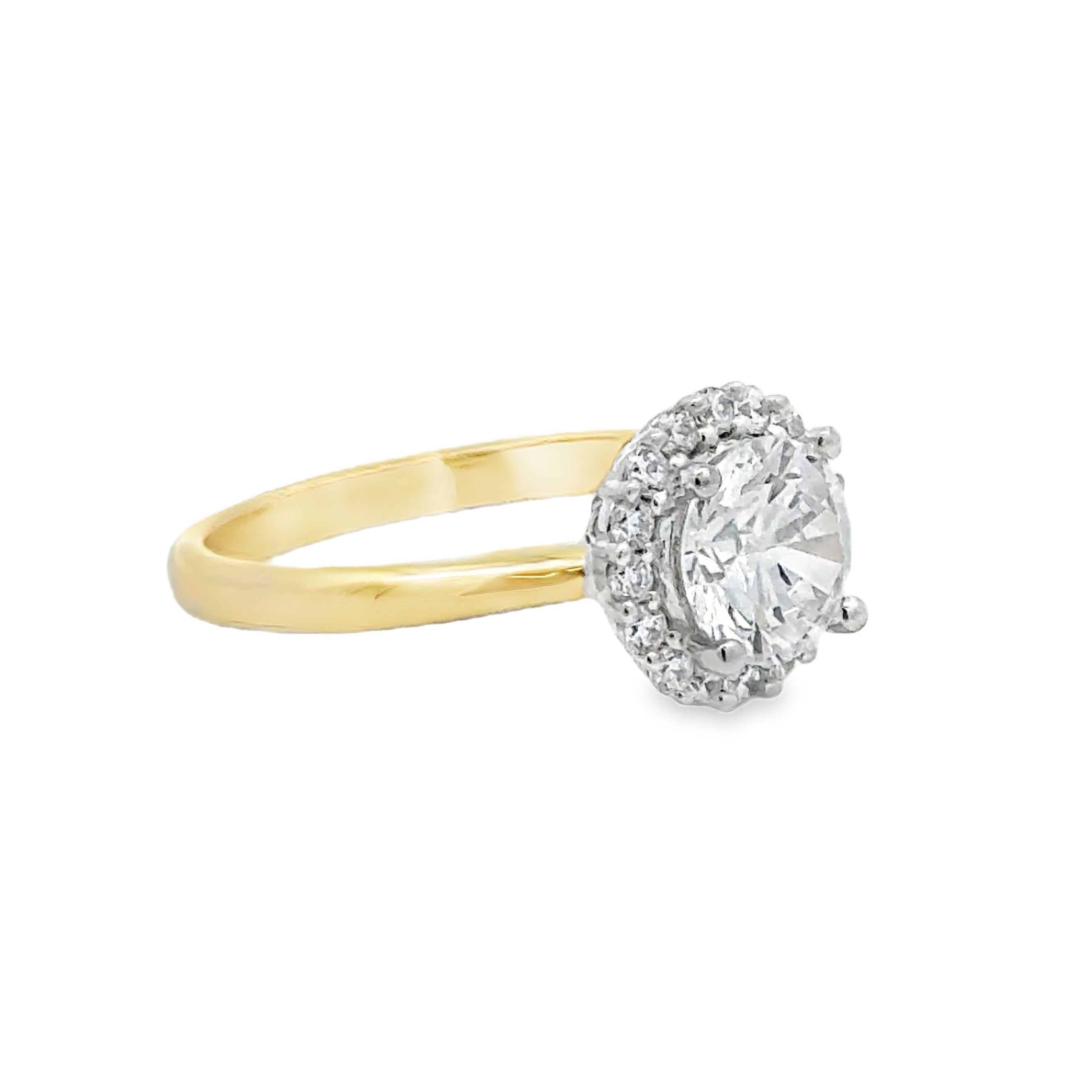 9ct Yellow Gold CZ Halo Ring by Amore side view