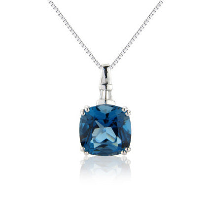 London Blue Topaz & Diamond Necklace 9ct White Gold