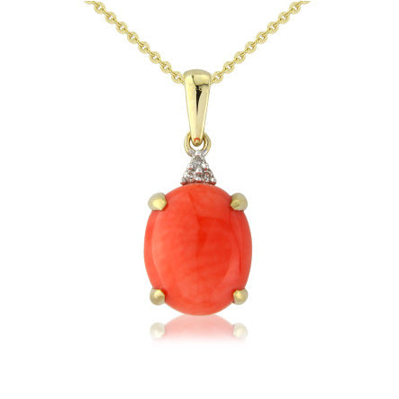 Coral & Diamond Necklace 9ct Yellow Gold