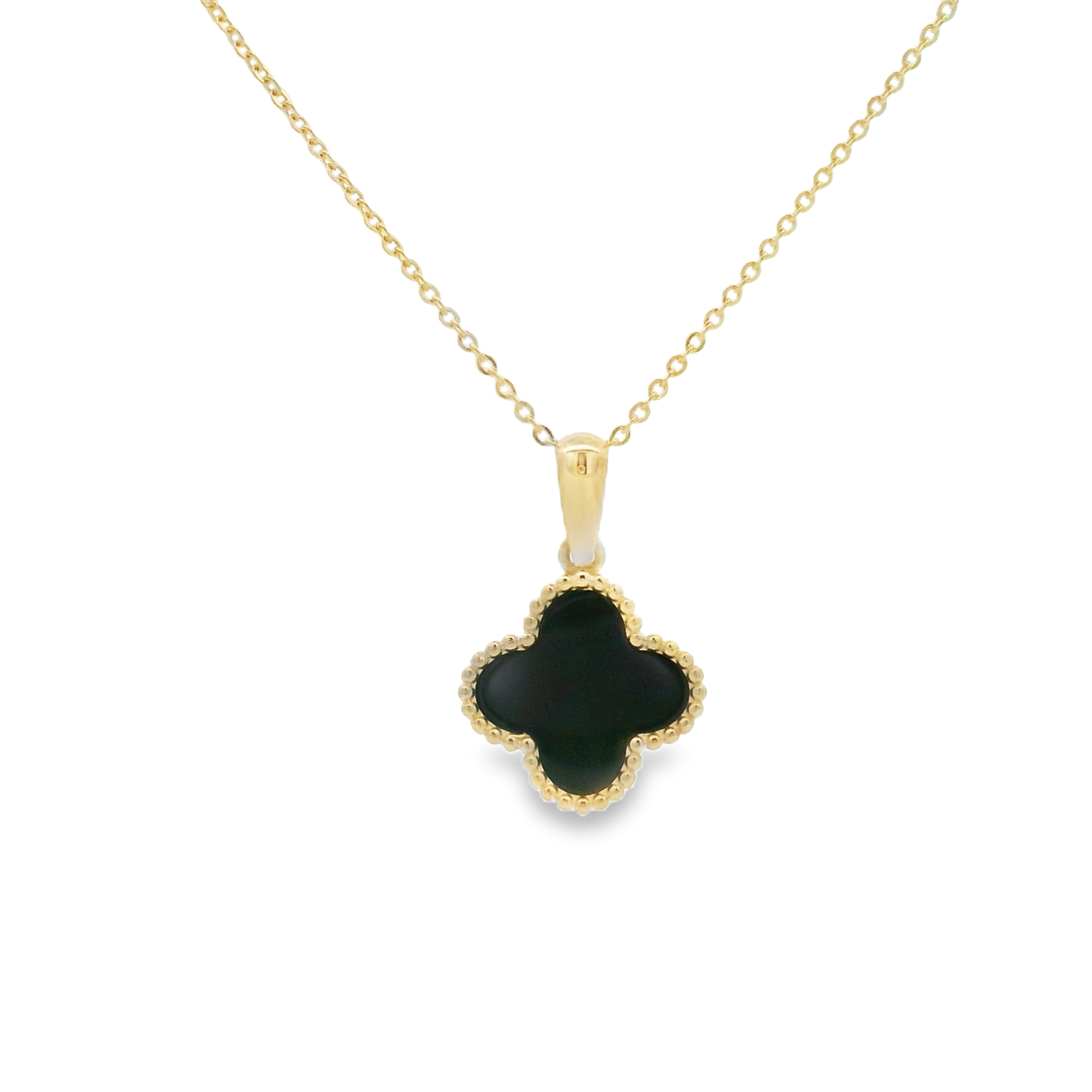 9ct Yellow Gold Onyx Clover Necklace