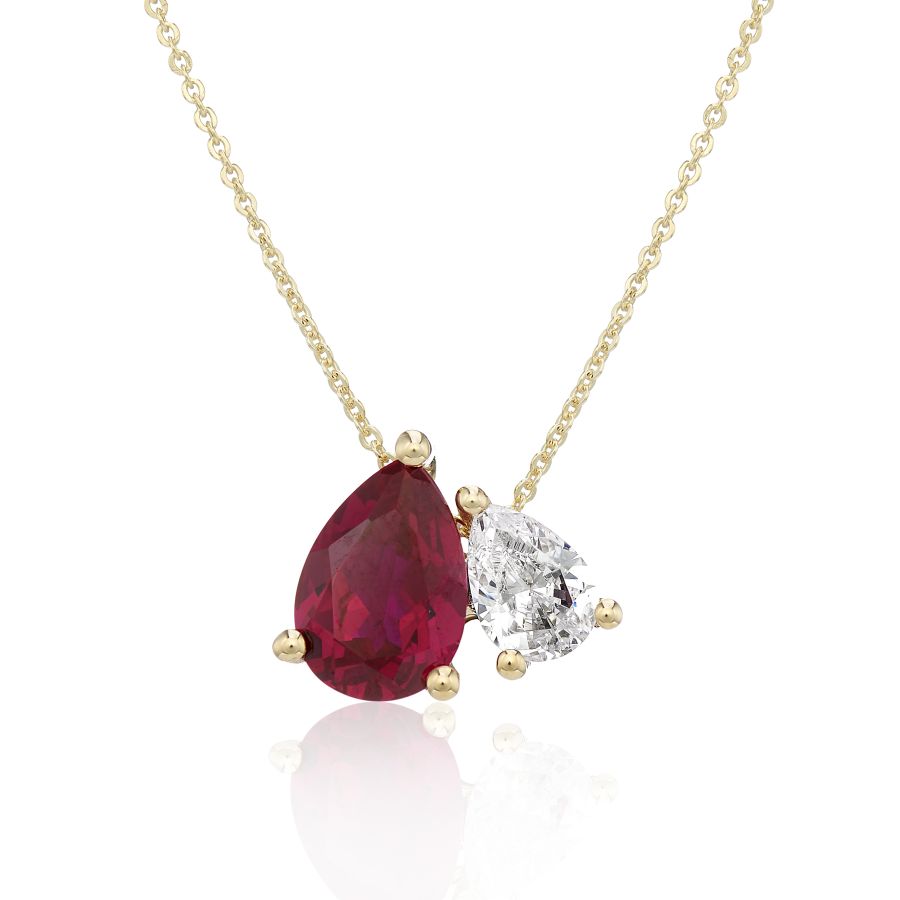 9ct Yellow Gold Created Ruby & CZ Pendant Necklace