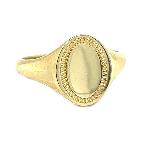 Oval Engraved Edge Signet Ring 9ct Gold