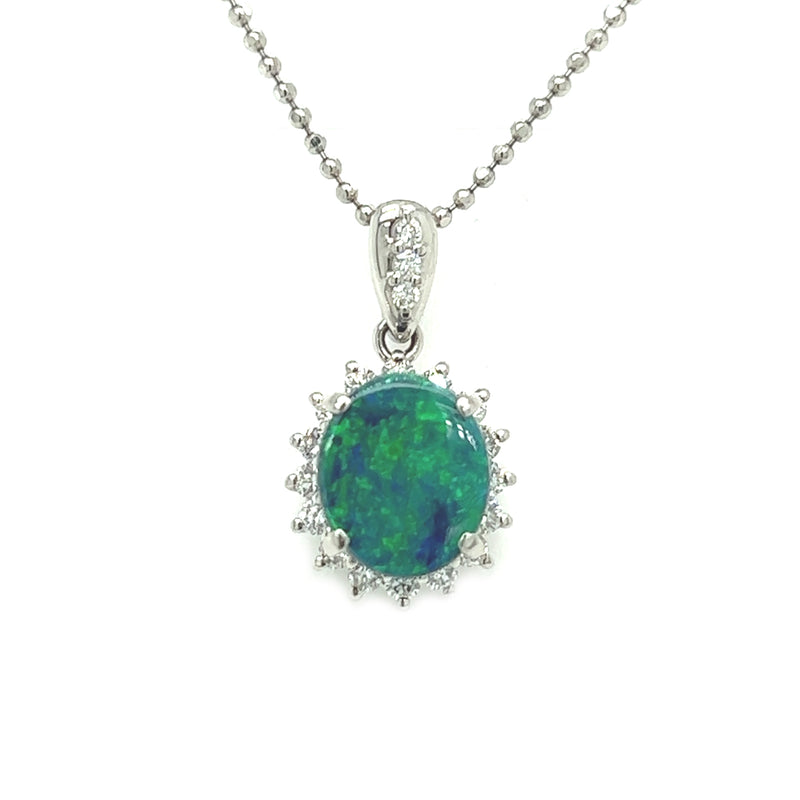 Platinum Oval Black Opal & Diamond Necklace