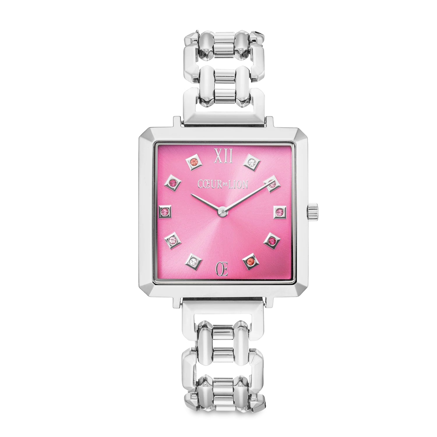 Coeur De Lion Iconic Cube Statement Watch Viva Magenta Silver