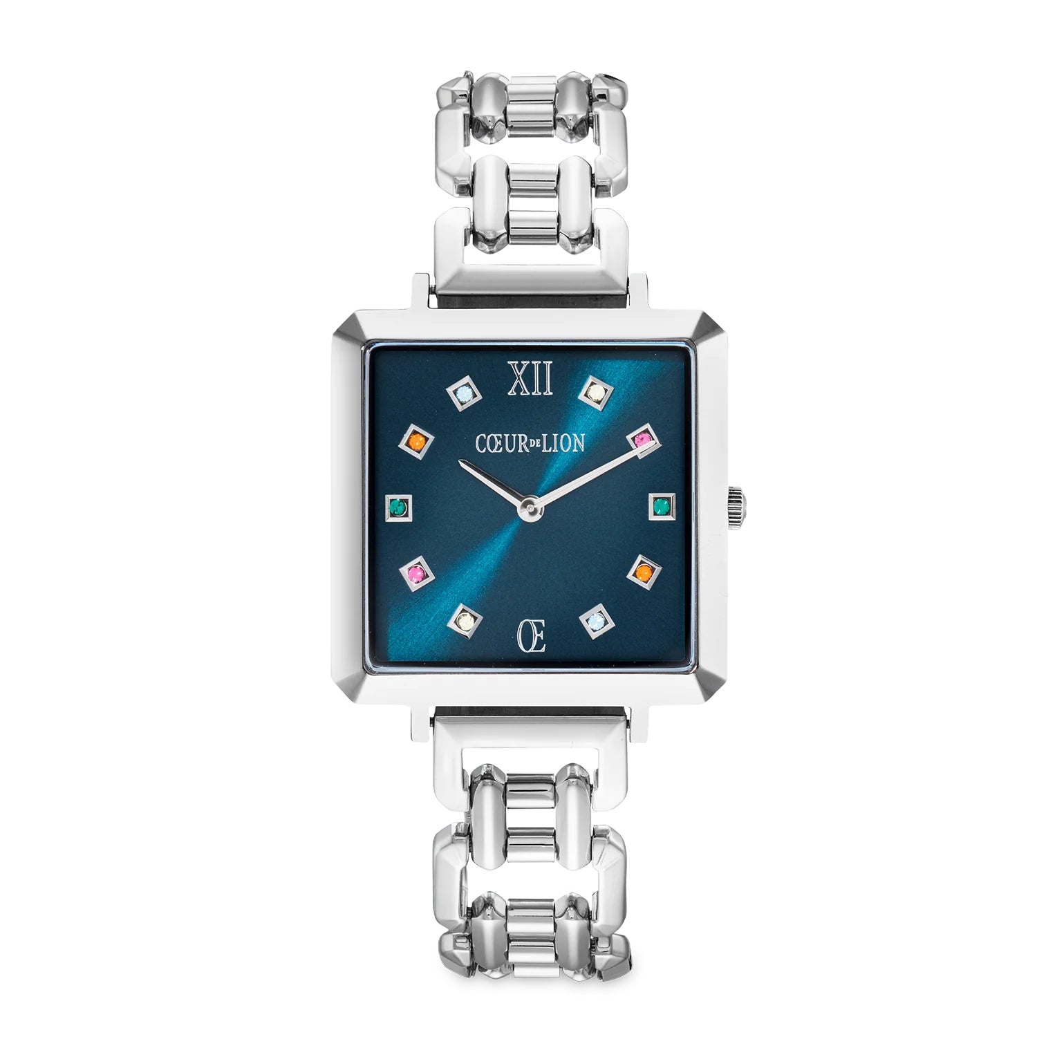 Coeur De Lion Iconic Cube Statement Watch Noble Petrol Silver