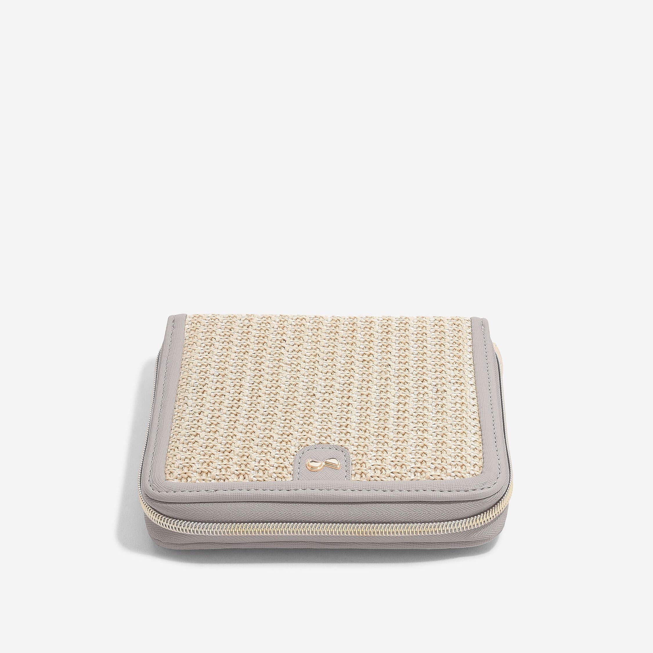 Stackers Square Jewellery Roll - Taupe Raffia closed