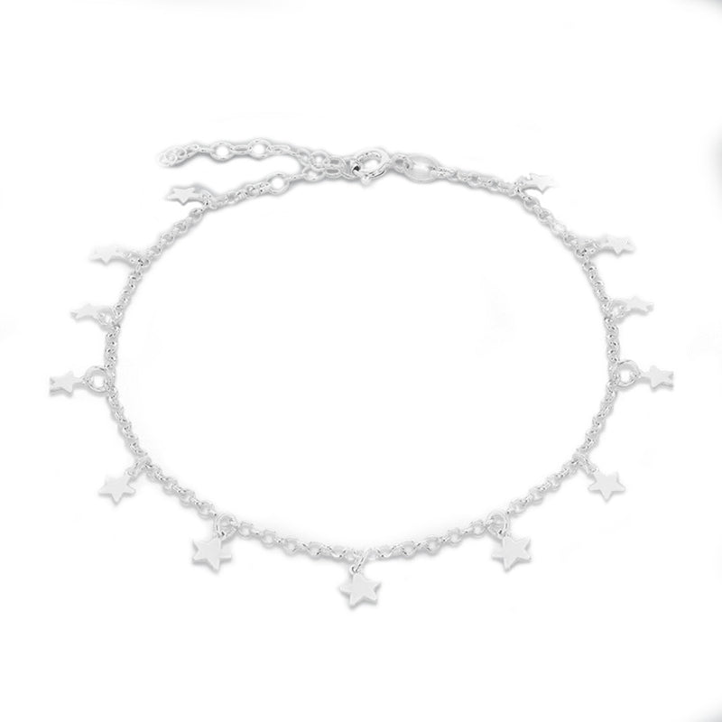 Sterling Silver Star Droplet Anklet