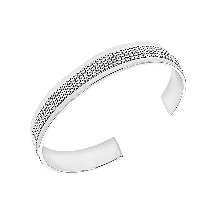 Sterling Silver Men's Black Mesh Torque Bangle